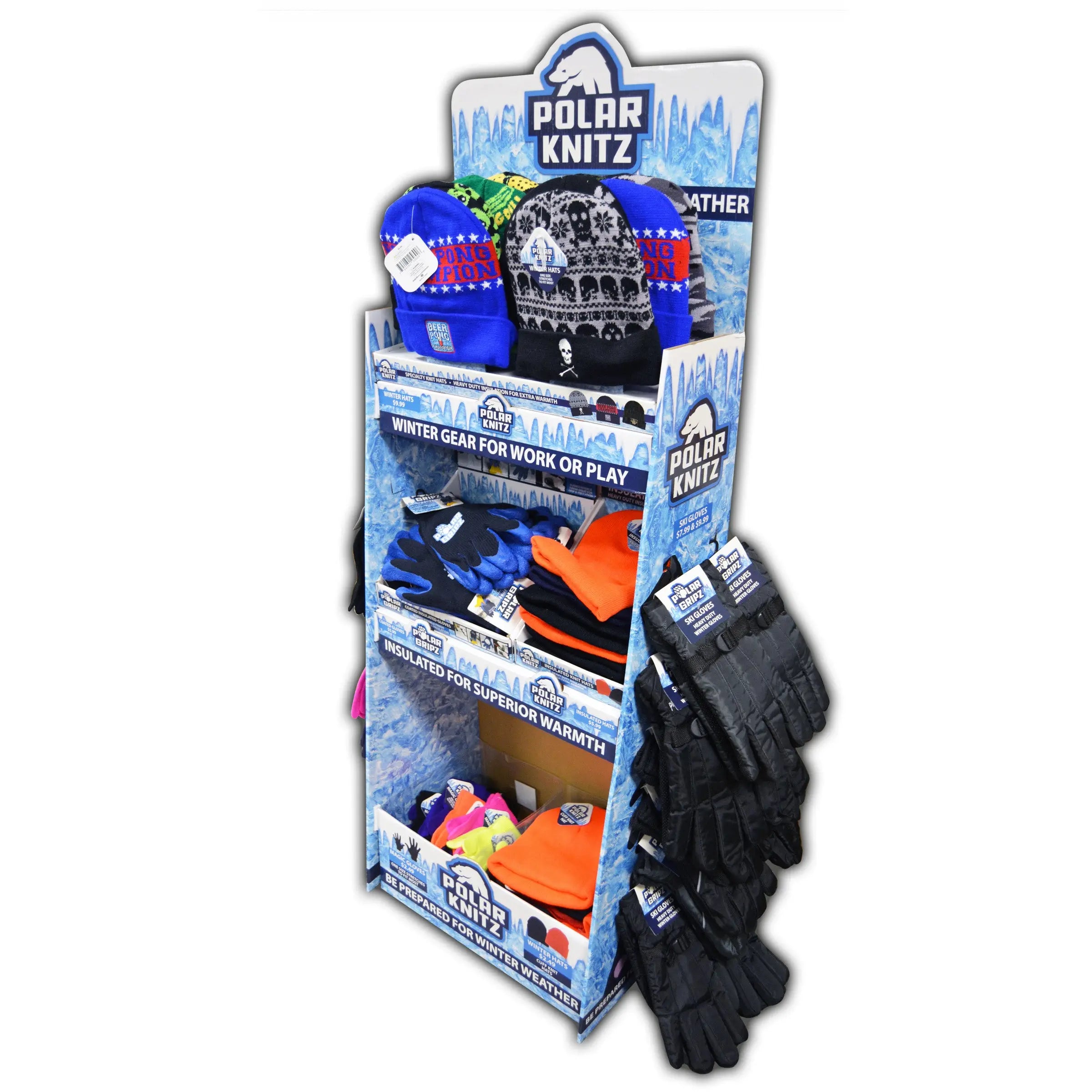 Winter Knit Hat Beanie and Glove Assortment Floor Display - 84 Pieces Per Retail Ready Display 88349 POLAR GEAR