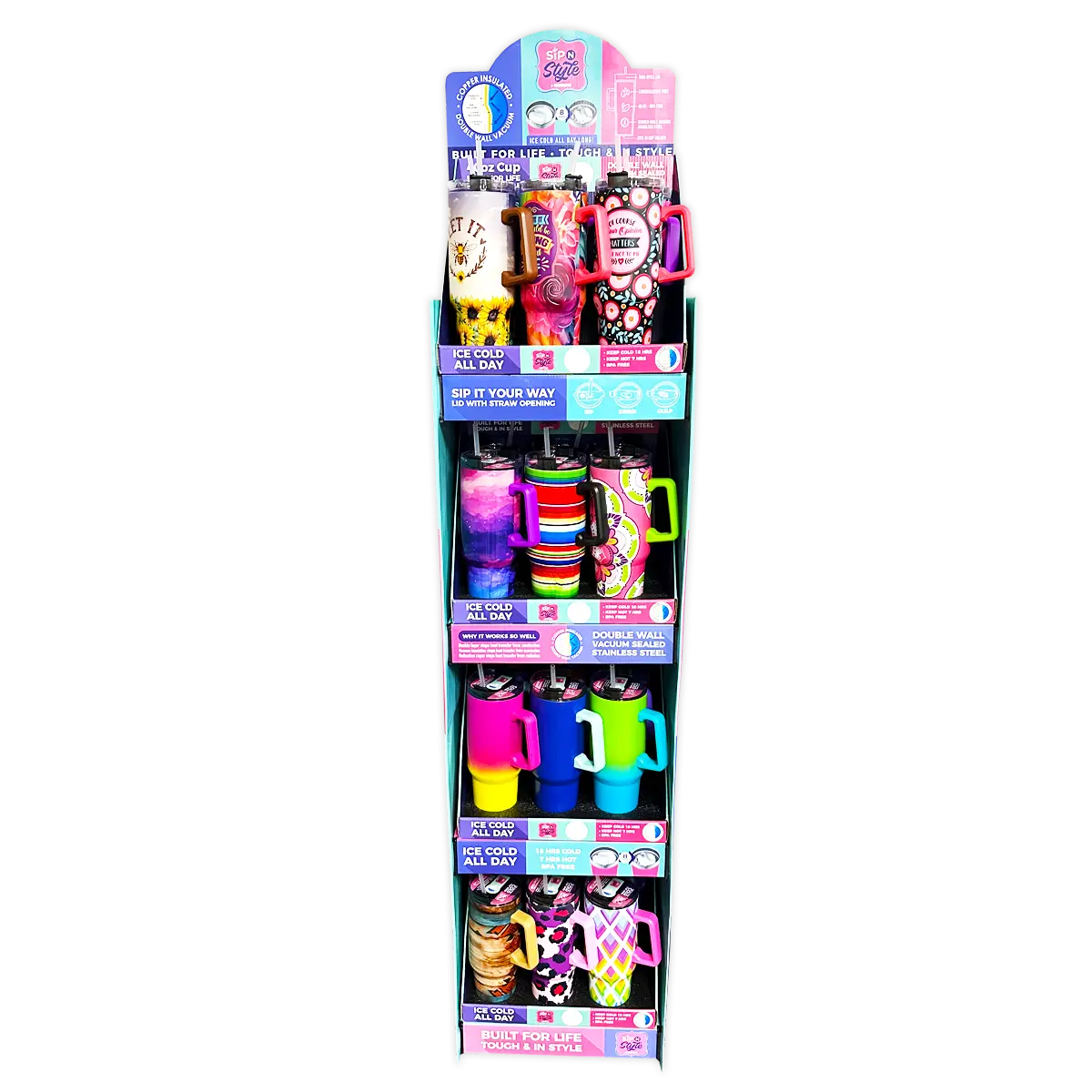40 oz Insulated Printed Cup Assortment Floor Display - 24 Pieces Per Retail Ready Display 88523 NOVELTY INC