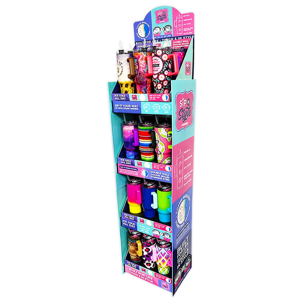 40 oz Insulated Printed Cup Assortment Floor Display - 24 Pieces Per Retail Ready Display 88523 NOVELTY INC