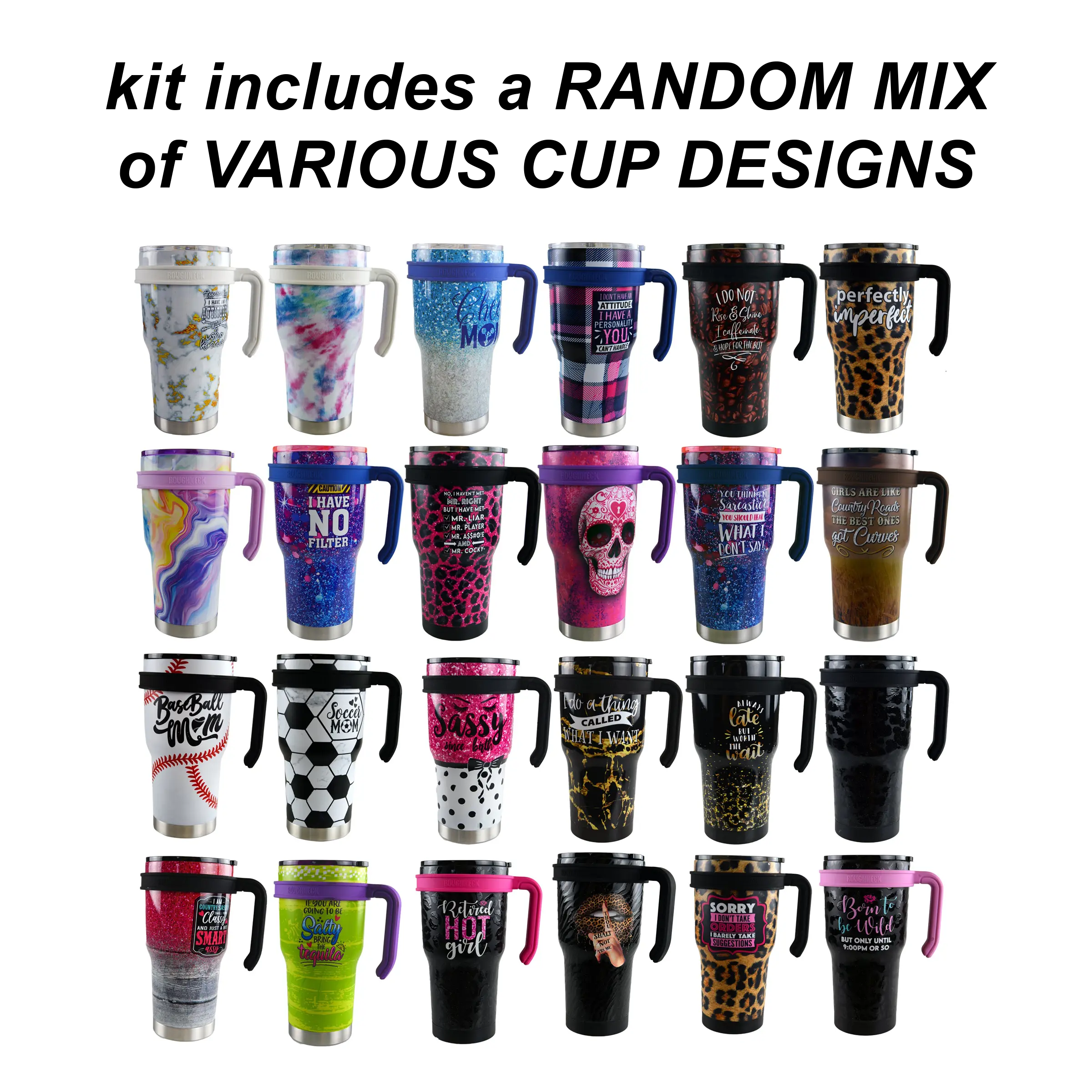 30 oz Insulated Stainless-Steel Cup with Handle and Straw Assortment - 17 Pieces Per Pack 88530 ROUGHNECK