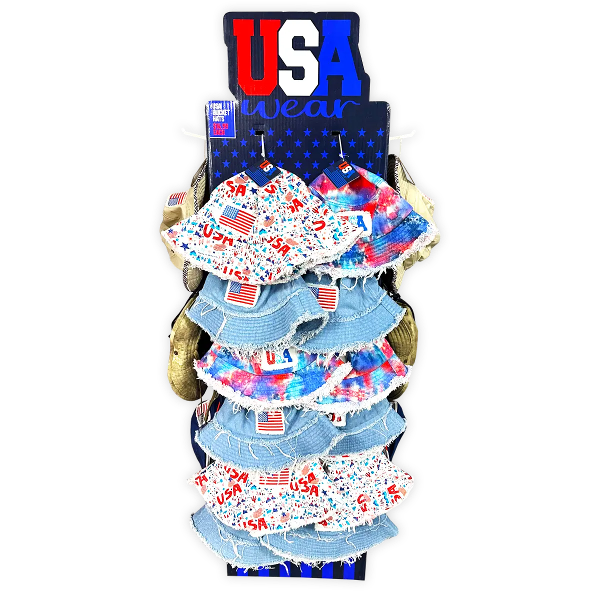 USA Bucket and Boonie Patriotic Hat Assortment Floor Display - 18 Pieces Per Retail Ready Display 88536 NOVELTY INC