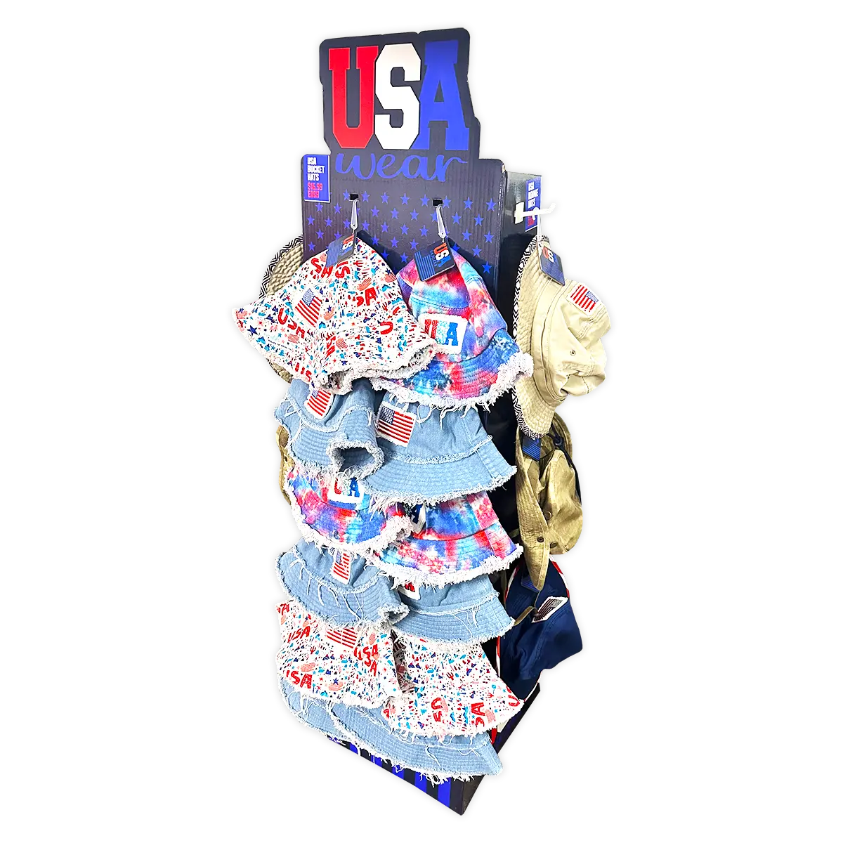 USA Bucket and Boonie Patriotic Hat Assortment Floor Display - 18 Pieces Per Retail Ready Display 88536 NOVELTY INC