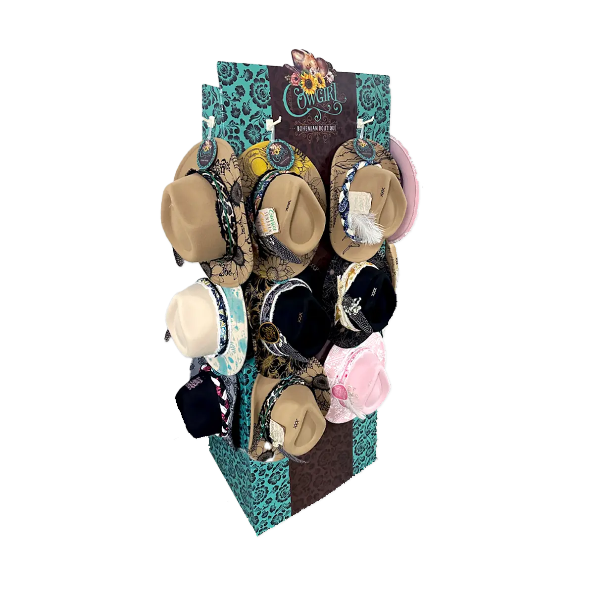 Cowgirl Hat Assortment Floor Display - 12 Pieces Per Retail Ready Display 88538 NOVELTY INC