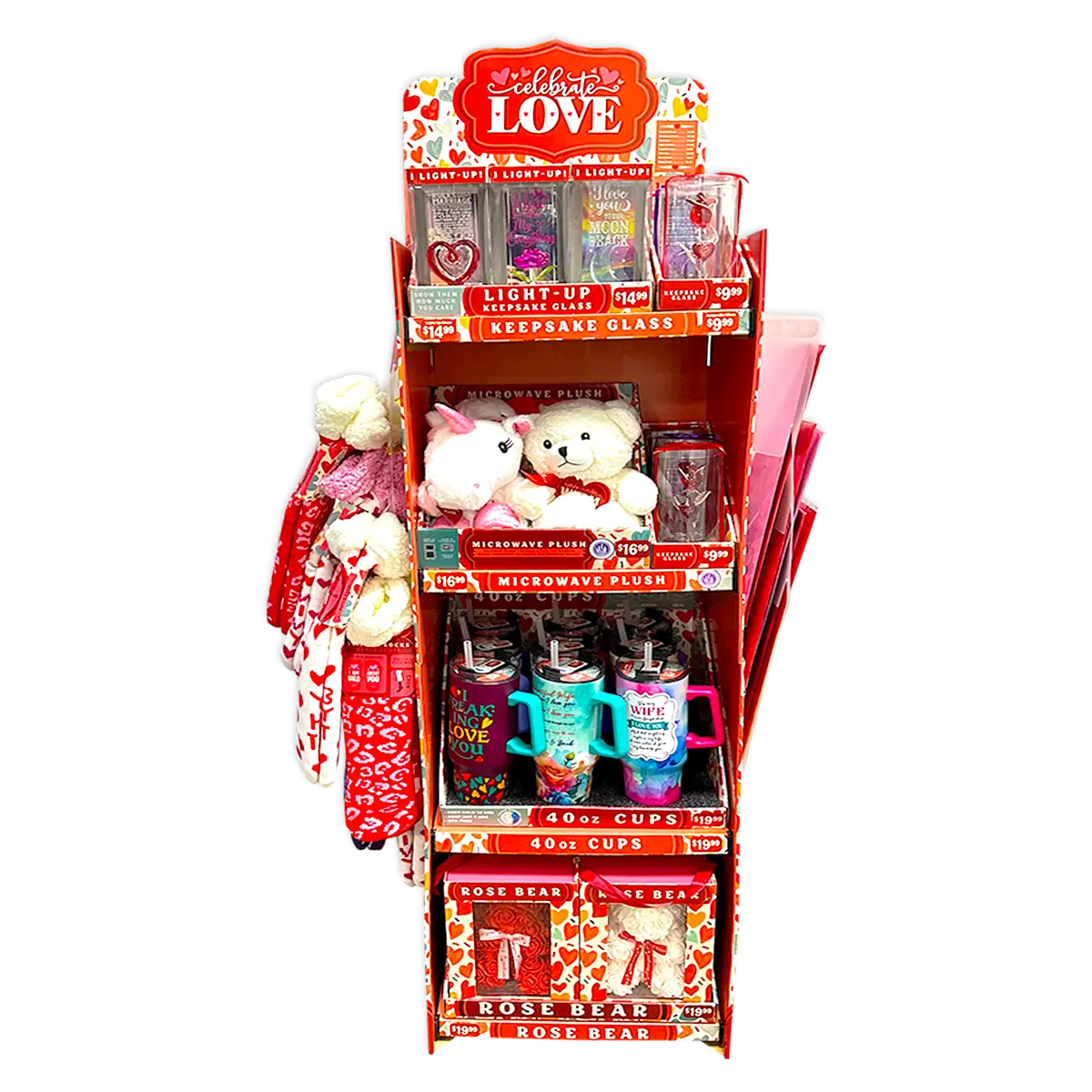 Valentine's Day Glass and Gift Assortment Floor Display - 57 Pieces Per Retail Ready Display 88573 KIPP BROTHERS