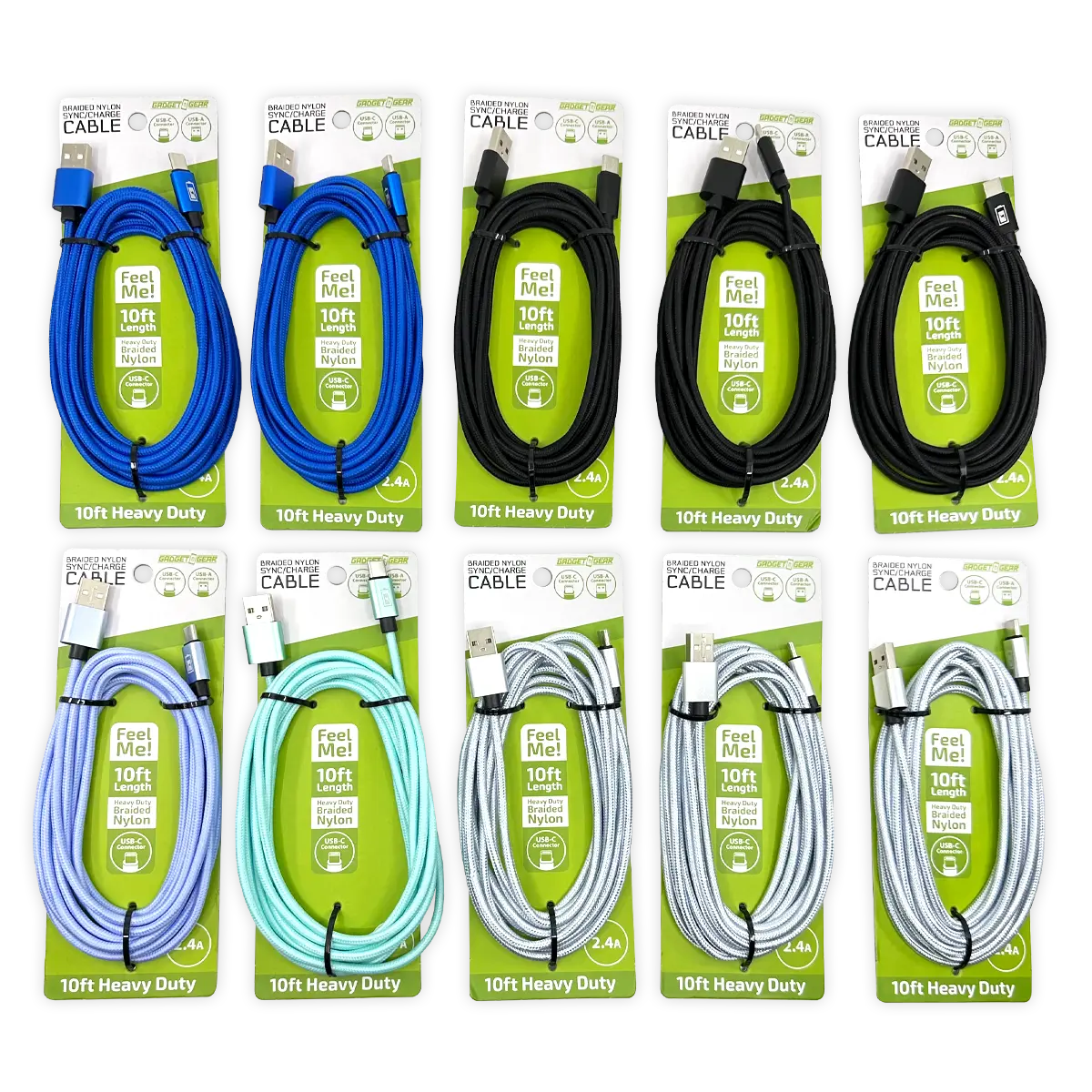 Charging Cable Wing Rack 10FT USB-to-USB-C - 10 Pieces Per Pack 88588 GADGET GEAR