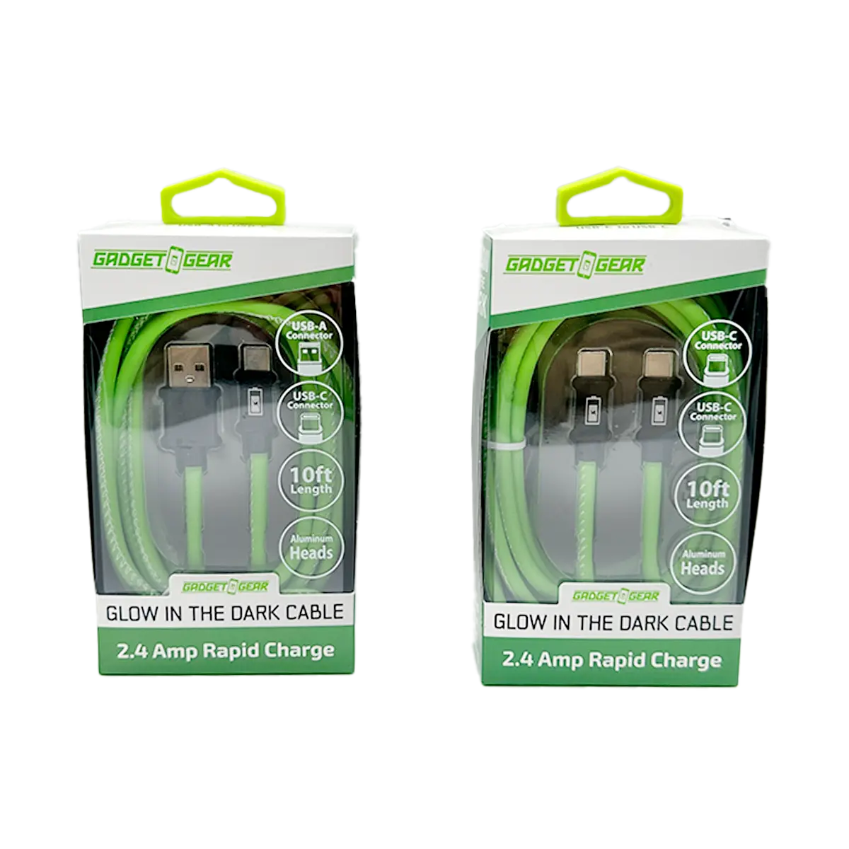 Charging Cable Glow in The Dark Assortment 10FT - 6 Pieces Per Retail Ready Display 88589 GADGET GEAR