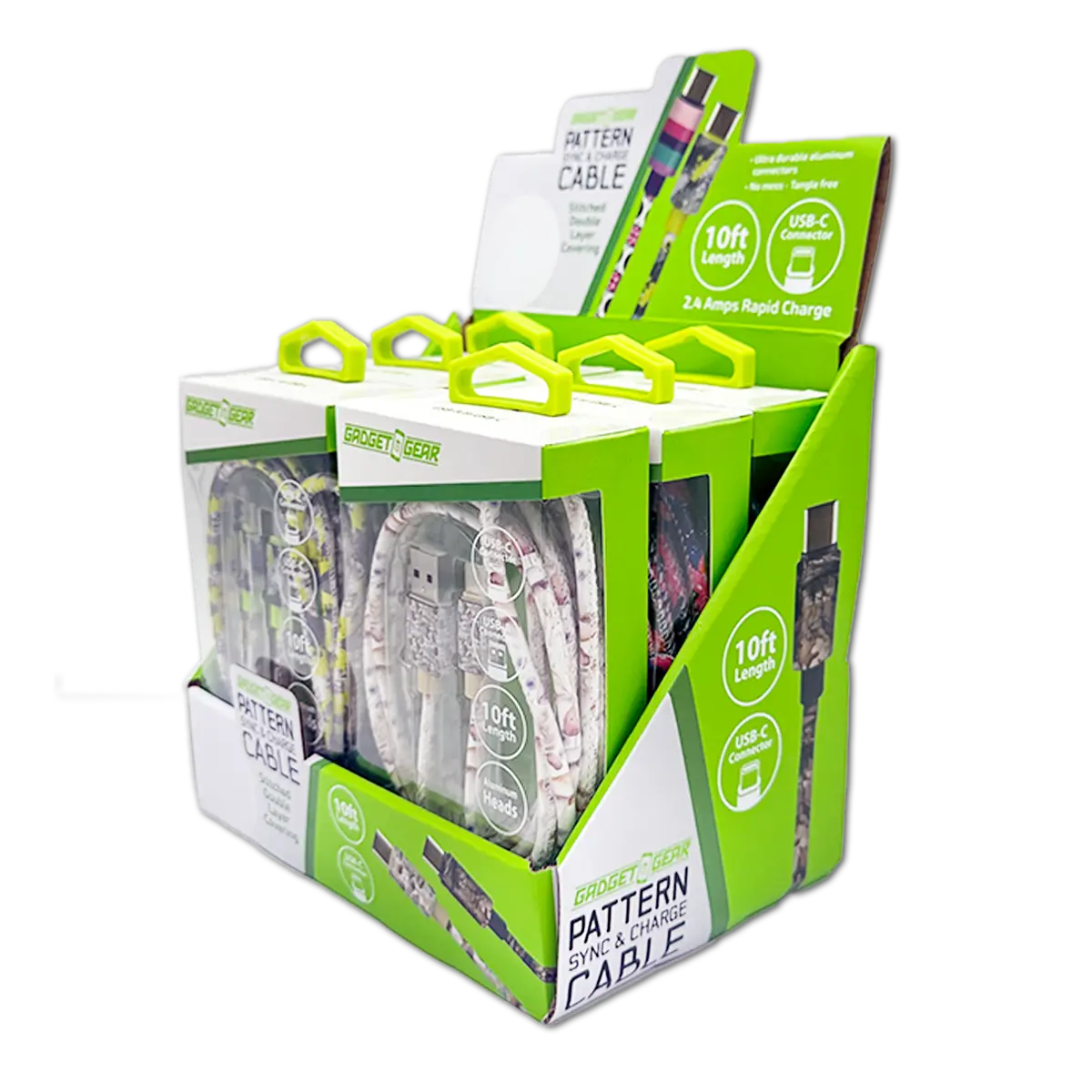 USB-C / USB-A Charging Cable Assortment 10FT 20 Watts - 6 Pieces Per Retail Ready Display 88602 GADGET GEAR