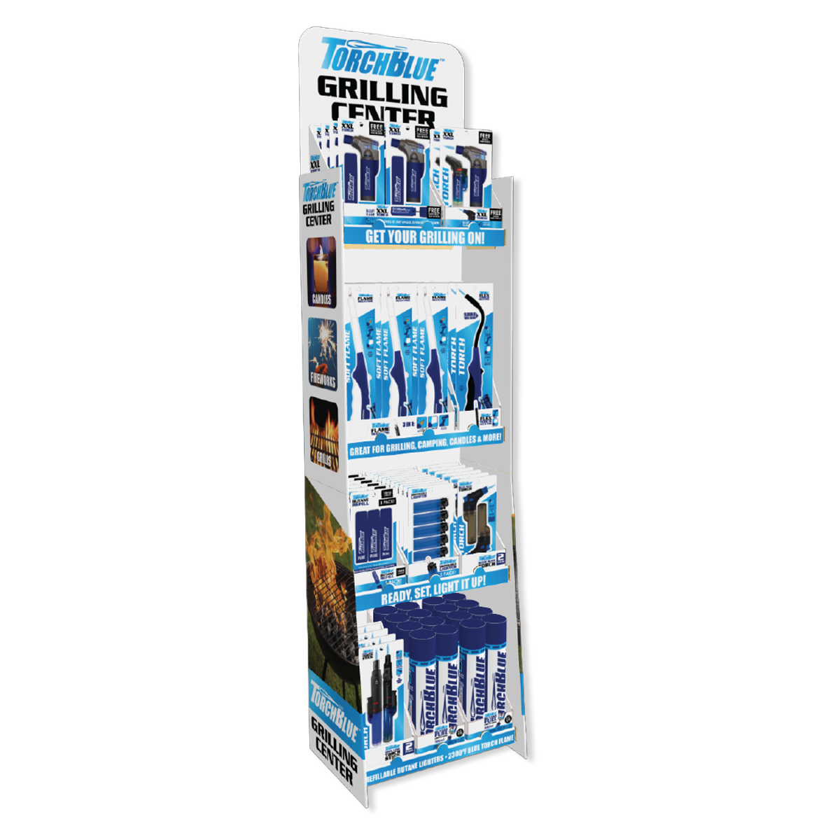 Grilling Center Lighter Assortment Floor Display - 74 Pieces Per Retail Ready Display Kit 88623 TORCH BLUE