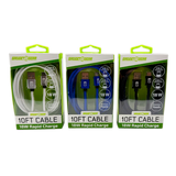 Charging Cable Assortment 10FT - 6 Pieces Per Retail Ready Display 88629