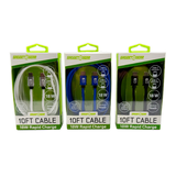 Charging Cable Assortment 10FT - 6 Pieces Per Retail Ready Display 88629