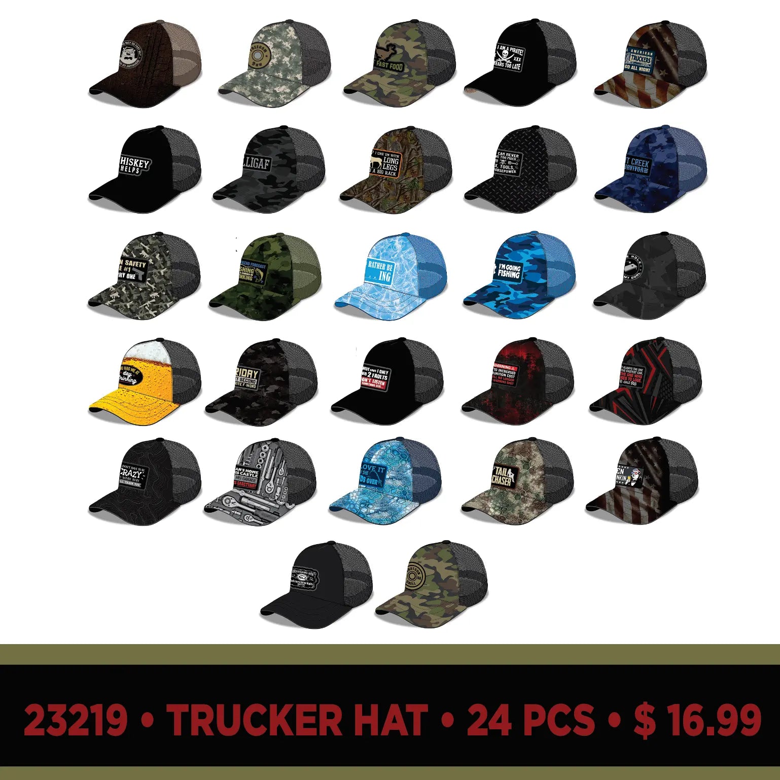Trucker Hat Assortment Refill Kit - 24 Pieces Per Pack 23219L NOVELTY INC