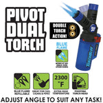 Pivot Head Dual Torch Lighter with Butane Refill Blister Pack - 12 Sets Per Pack 41535 TORCH BLUE