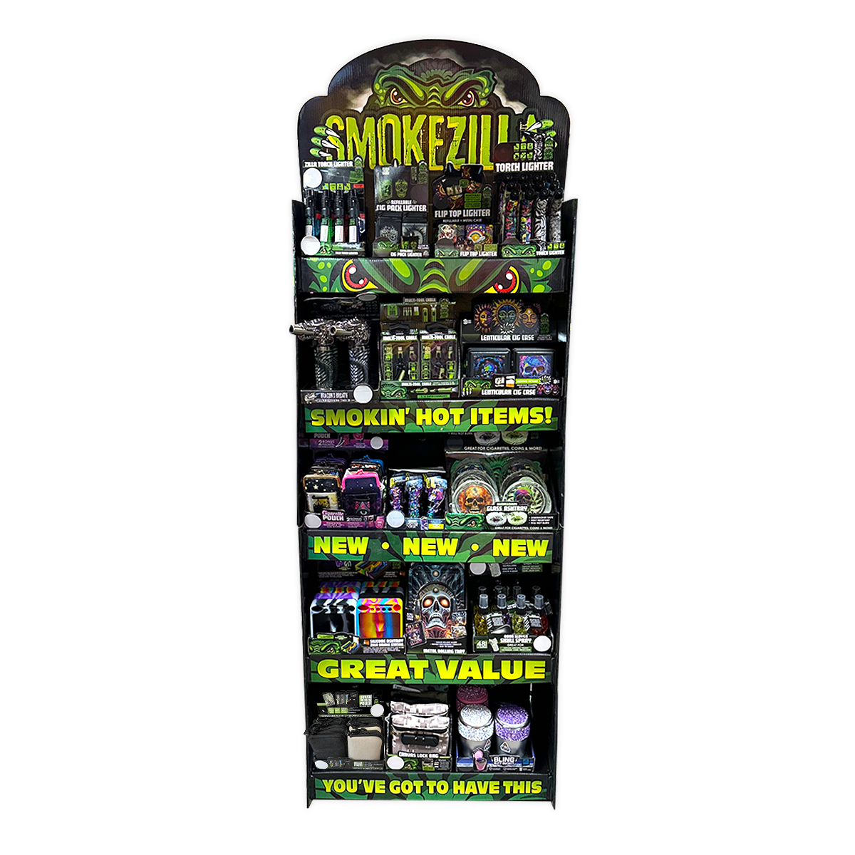 Smokezilla - Smoking Accessories Assortment Floor Display - 138 Pieces Per Retail Ready Display Kit 88620 SMOKEZILLA