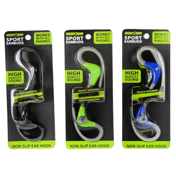 Wired Sport Earbuds With Mic  - 3 Pieces Per Pack 20777 GADGET GEAR