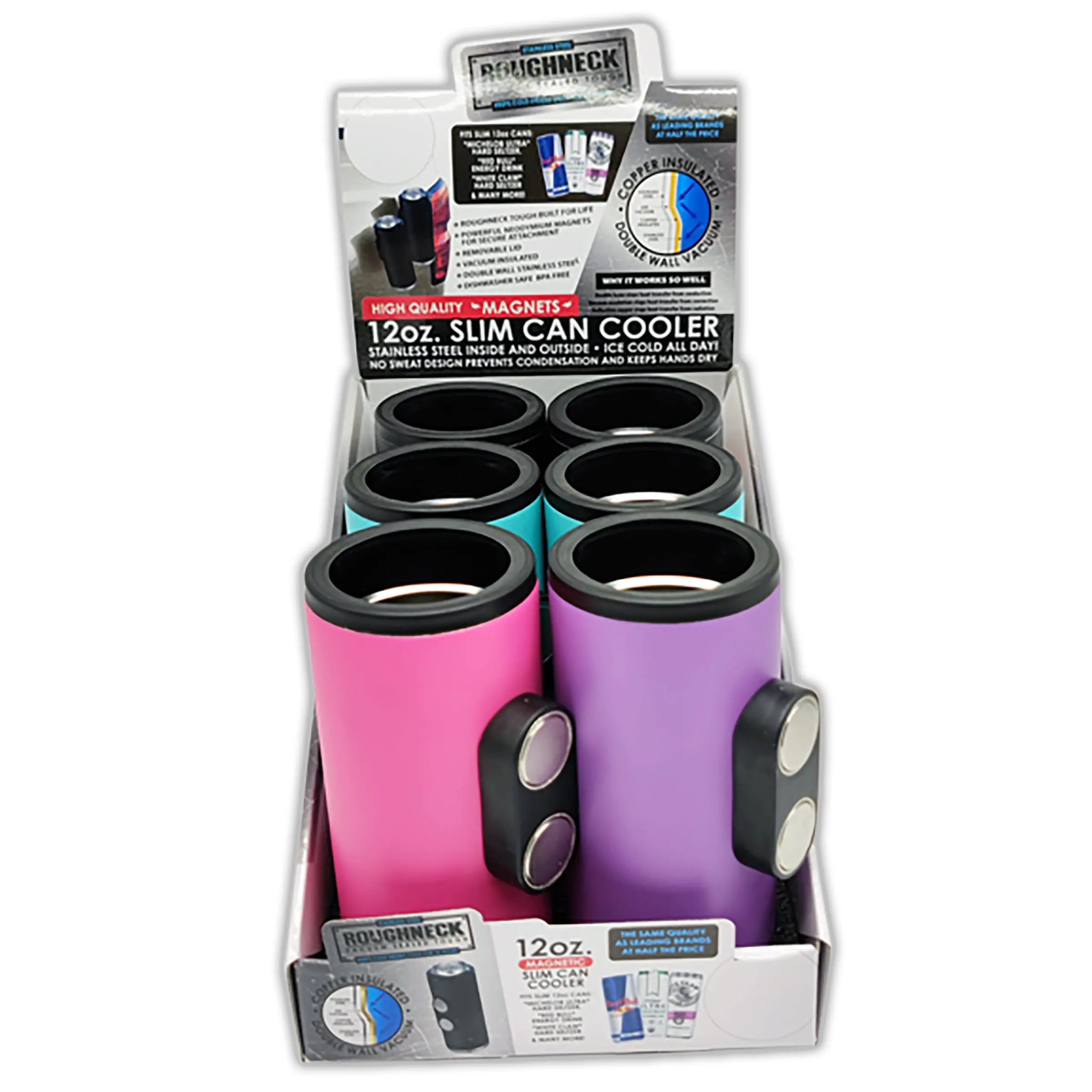 Neoprene Magnetic Slim Can Cooler - 6 Pieces Per Retail Ready Display 22141 ROUGHNECK