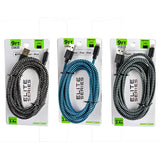 Charging Cable Elite Cloth USB to Lightning 9FT 2.4 Amp - 3 Pieces Per Pack 22320 GADGET GEAR