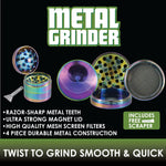 Metal 4 Piece Rainbow Grinder with Magnetic Closure - 6 Pieces Per Retail Ready Display 22522 SMOKEZILLA