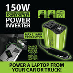 DC Car Power Inverter Dual Ports USB / 120V Outlet 150 Watts - 4 Pieces Per Retail Ready Display 22829 GADGET GEAR