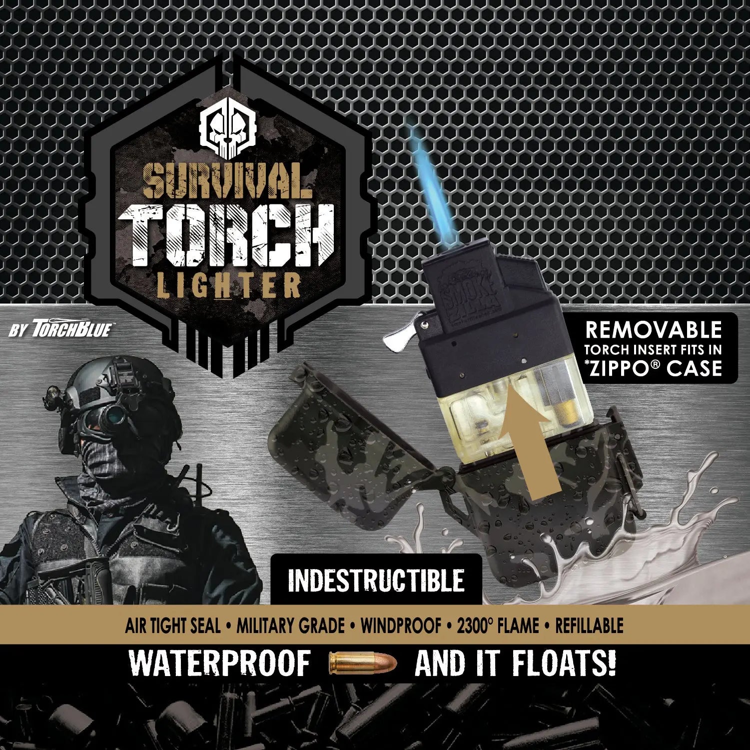 Patriotic Survival Tac Gear Torch Flip Lighter - 12 Pieces Per Retail Ready Display 22968 TAC GEAR