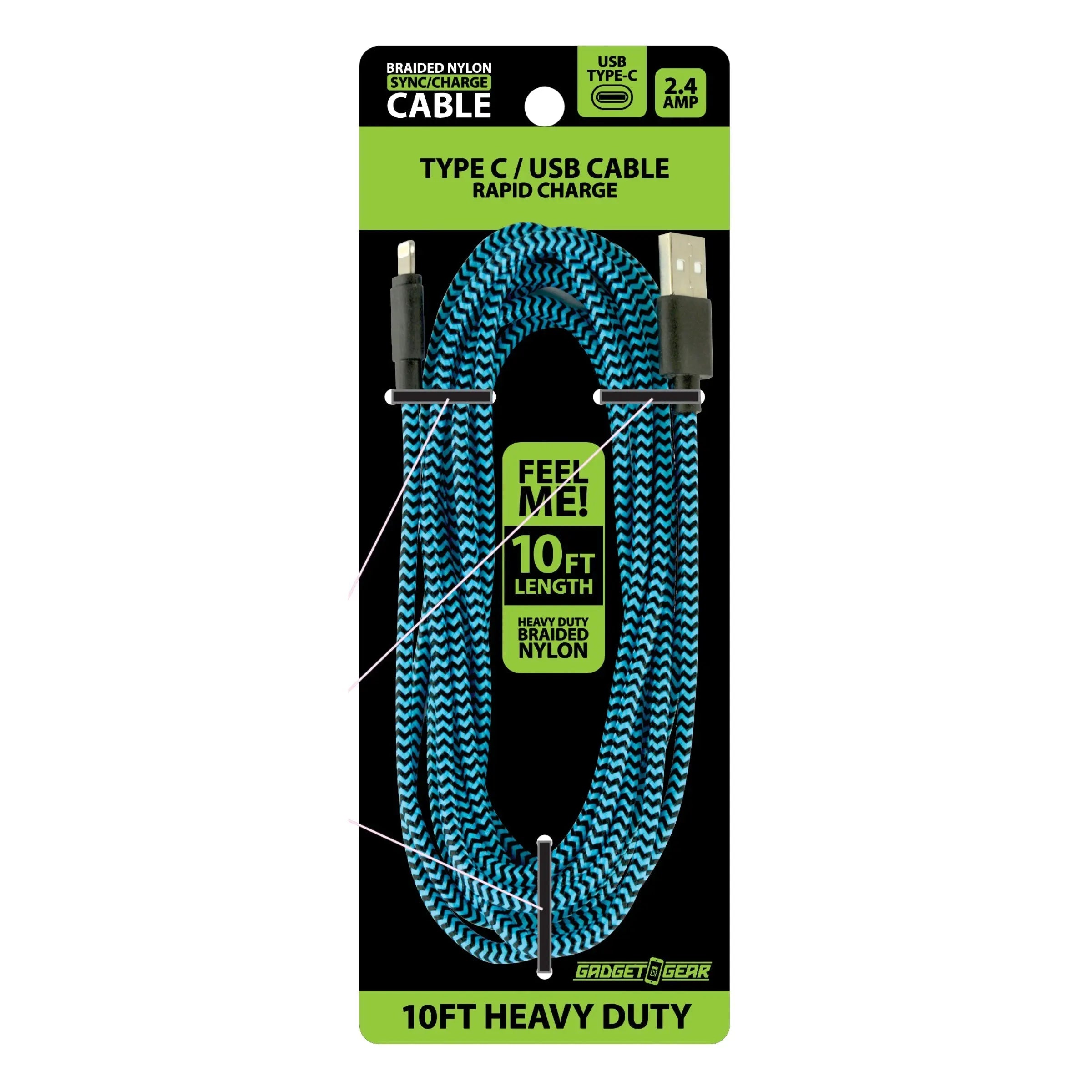 Charging Cable Wing Rack Assortment 10FT - 10 Pieces Per Pack 88395 GADGET GEAR