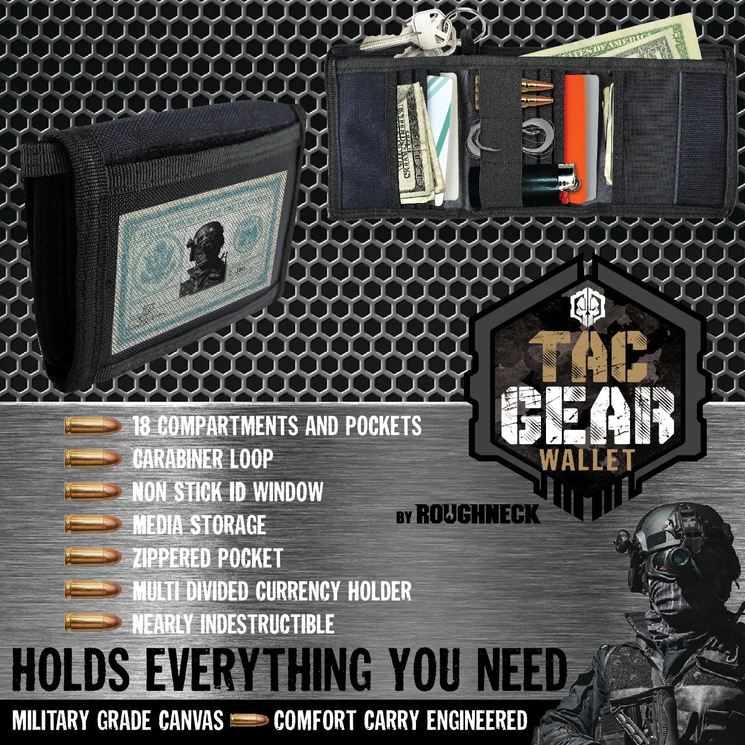 Canvas Velcro Wallet with Id Window - 6 Pieces Per Retail Ready Display 23112 TAC GEAR