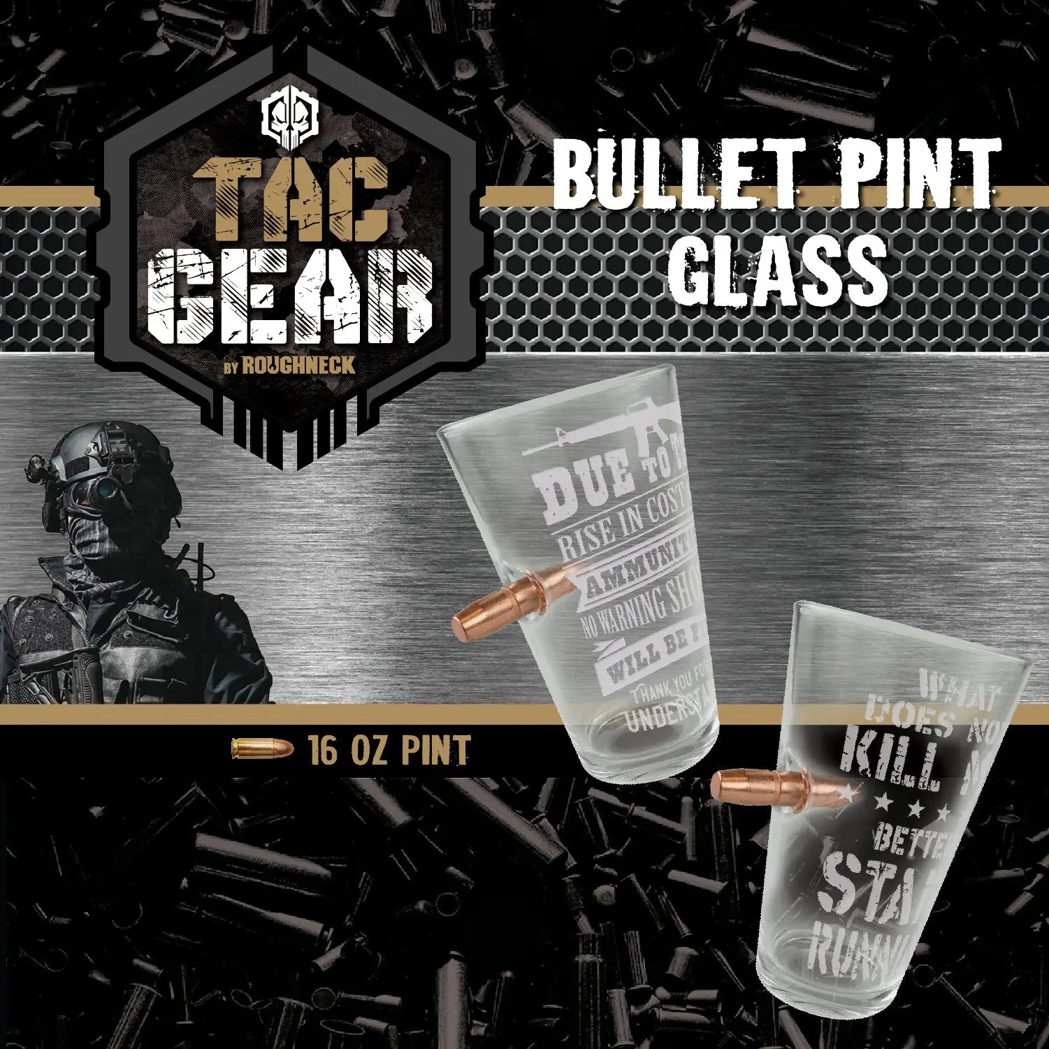 16 oz Tac Gear Bullet Patriotic Pint Glass - 6 Pieces Per Retail Ready Display 23151 TAC GEAR