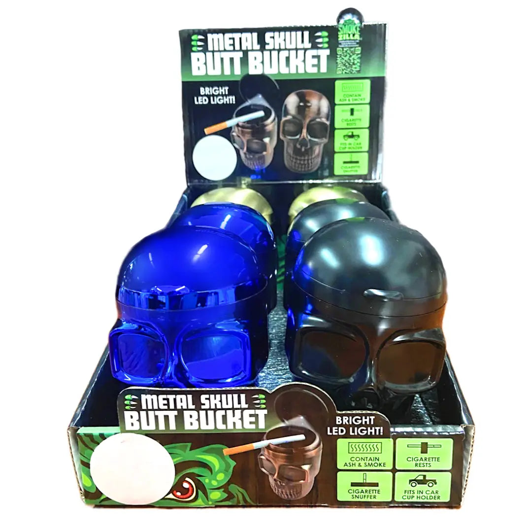 Metal Skull Butt Bucket Ashtray with LED Light - 6 Pieces Per Retail Ready Display 23531 SMOKEZILLA