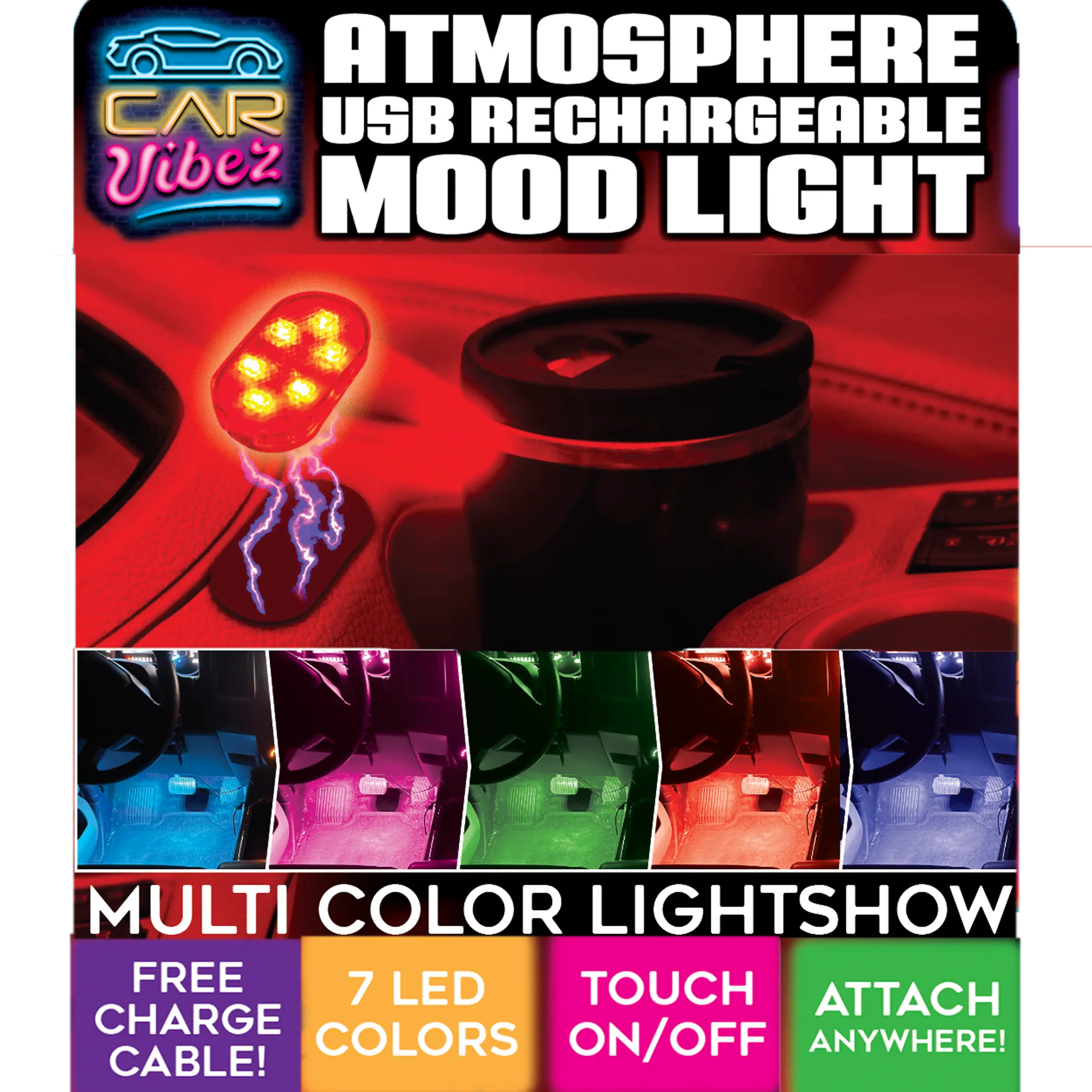 Mood Light Magnetic Lamp with Charging Cable - 12 Pieces Per Retail Ready Display 23576 CAR VIBEZ