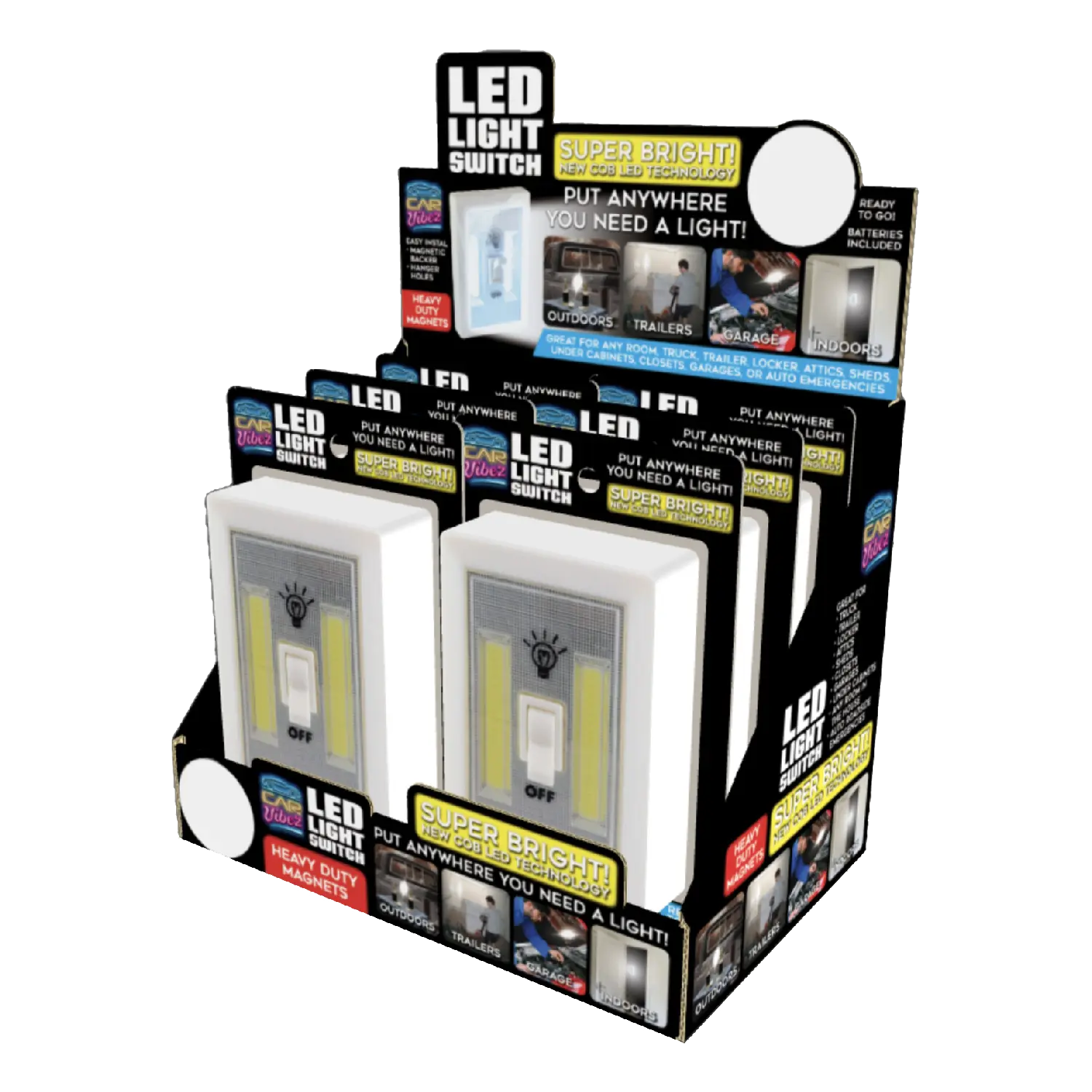 LED Light Switch with Magnets - 6 Pieces Per Retail Ready Display 23692 CAR VIBEZ