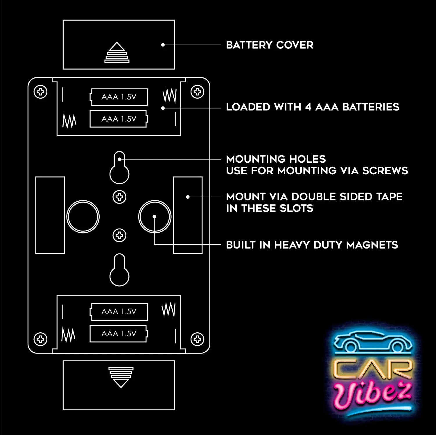 LED Light Switch with Magnets - 6 Pieces Per Retail Ready Display 23692 CAR VIBEZ