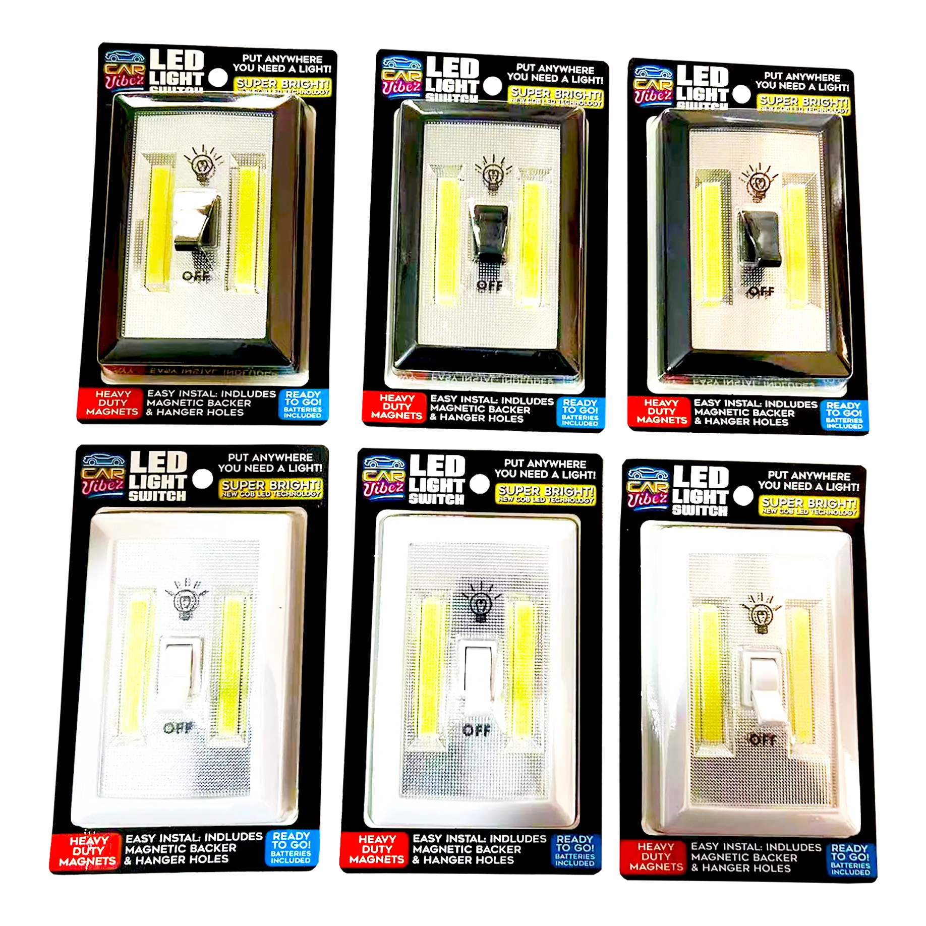 LED Light Switch with Magnets - 6 Pieces Per Retail Ready Display 23692 CAR VIBEZ