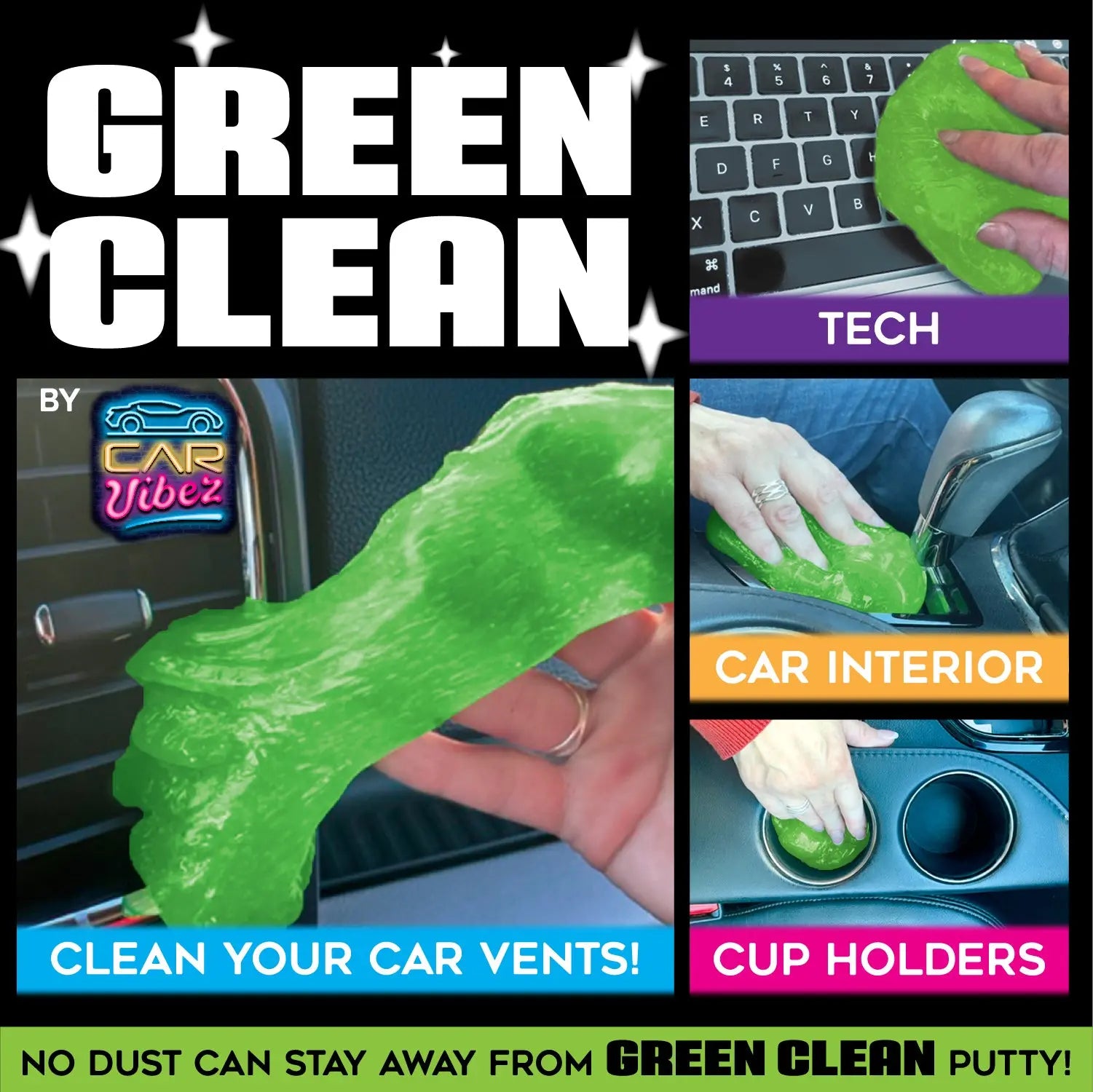 Car Putty Green Clean Car and Technology Slime - 6 Pieces Per Retail Ready Display 23718 CAR VIBEZ