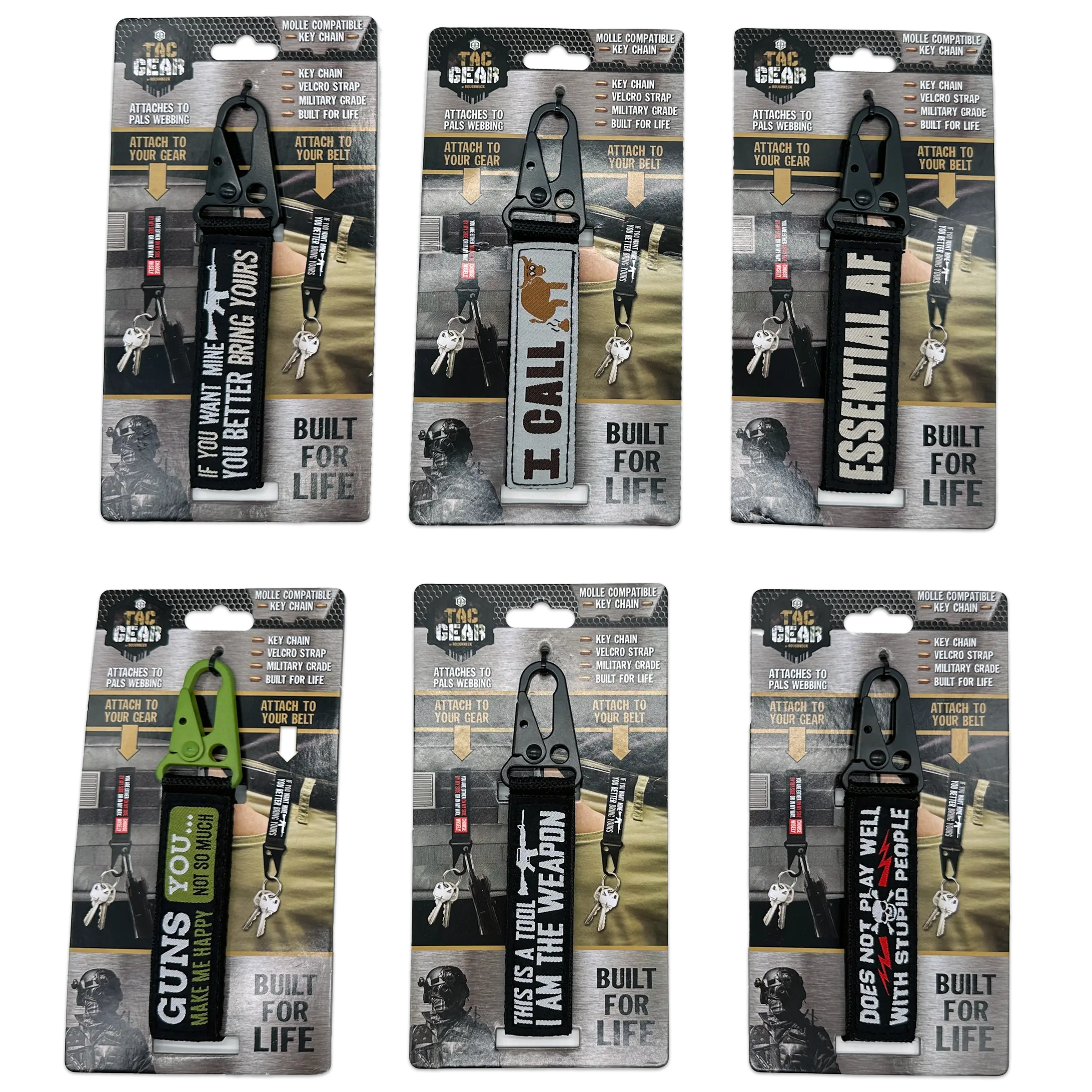 Patriotic MOLLE Strap Key Chain with Heavy Duty Clip - 6 Pieces Per Retail Ready Display 23722 TAC GEAR
