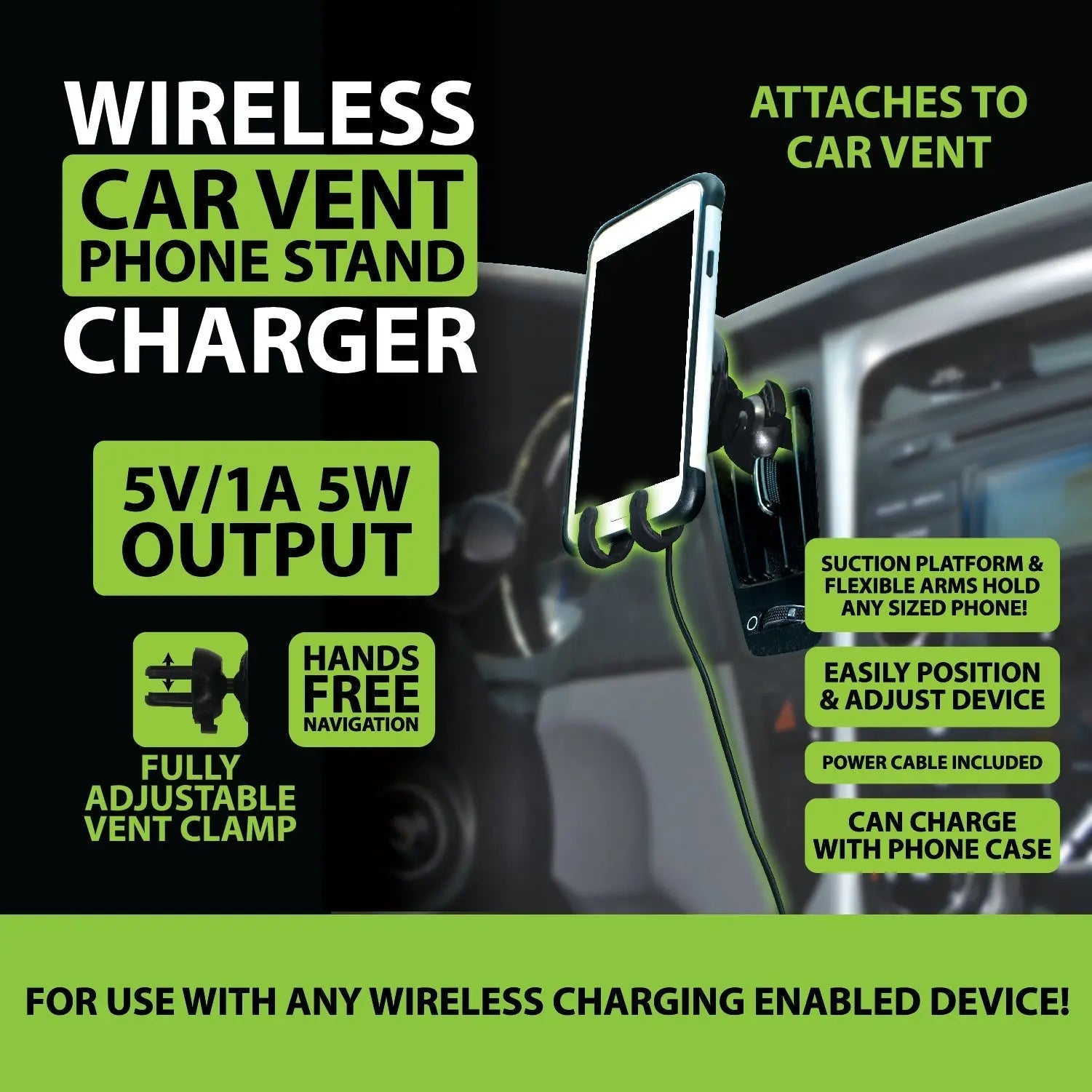 Phone Mount with Wireless Charging and Vent Clip - 6 Pieces Per Retail Ready Display 25588 GADGET GEAR