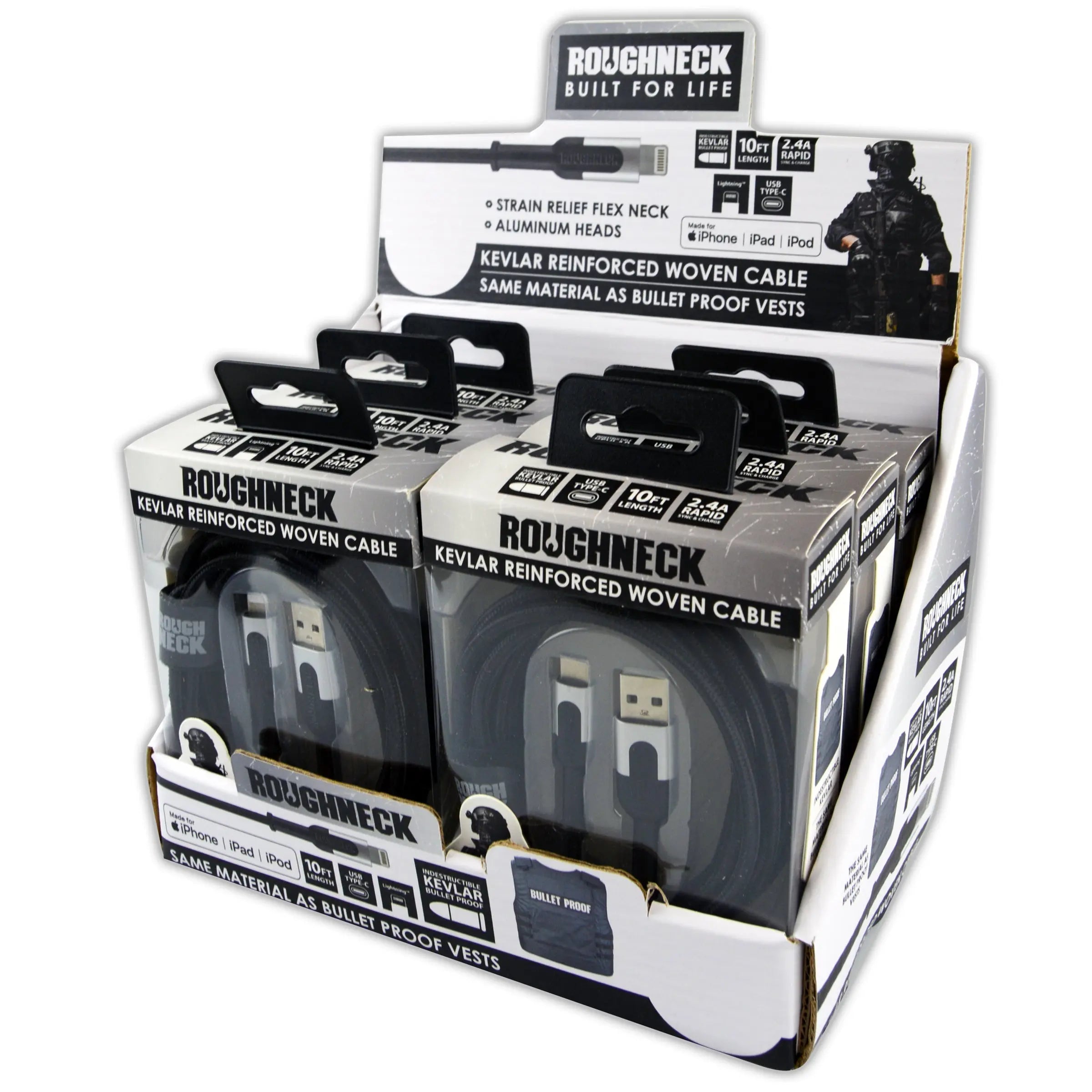 Charging Cable Roughneck Assortment 10FT 2.4 Amp - 6 Pieces Per Retail Ready Display 88380 ROUGHNECK