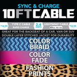 10FT Braided Sync and Charge Cable Assortment Floor Display - 36 Pieces Per Retail Ready Display 88385 NOVELTY INC