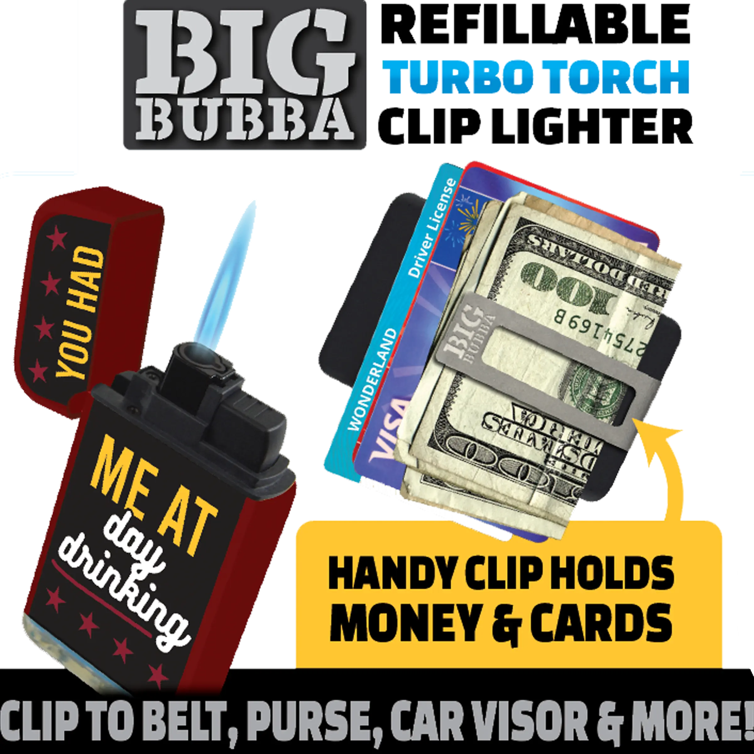 Big Bubba Dual Torch Lighter with Money Clip - 15 Pieces Per Retail Ready Display 23487 SMOKEZILLA